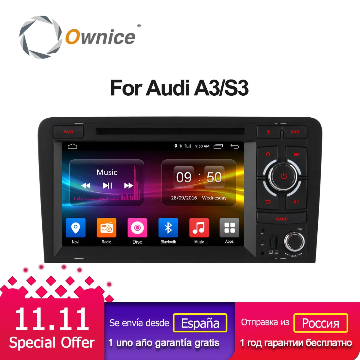 Ownice C500 Android 6 0 Восьмиядерный 2 Din Автомобильный dvd плеер для Audi A3 S3 2004 2011 с GPS СБ Navi wifi