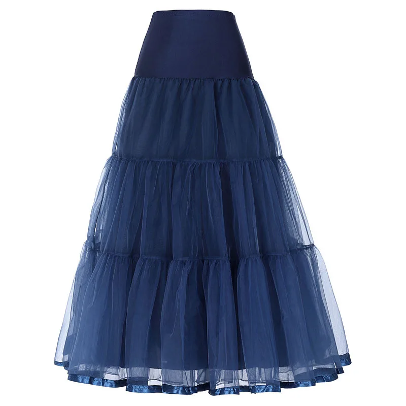 navy blue Женские ретро длинные юбки для свадеб, горячая Распродажа, винтажная юбка кринолиновая Нижняя юбка трапециевидной формы, имперская вуаль, Тюлевая Нижняя юбка - Цвет: navy blue