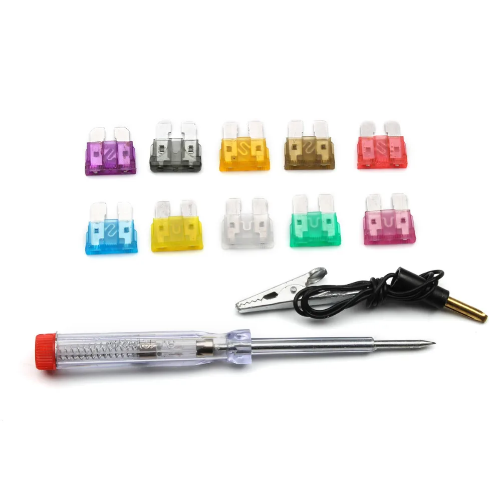 100Pcs Assorted Auto Car Low Profile Medium Blade Fuses With Test Pen Plug Glass Fuse Kit 2A/3A/5A/7.5A/10A/15A/20A/25A/30A/35A |