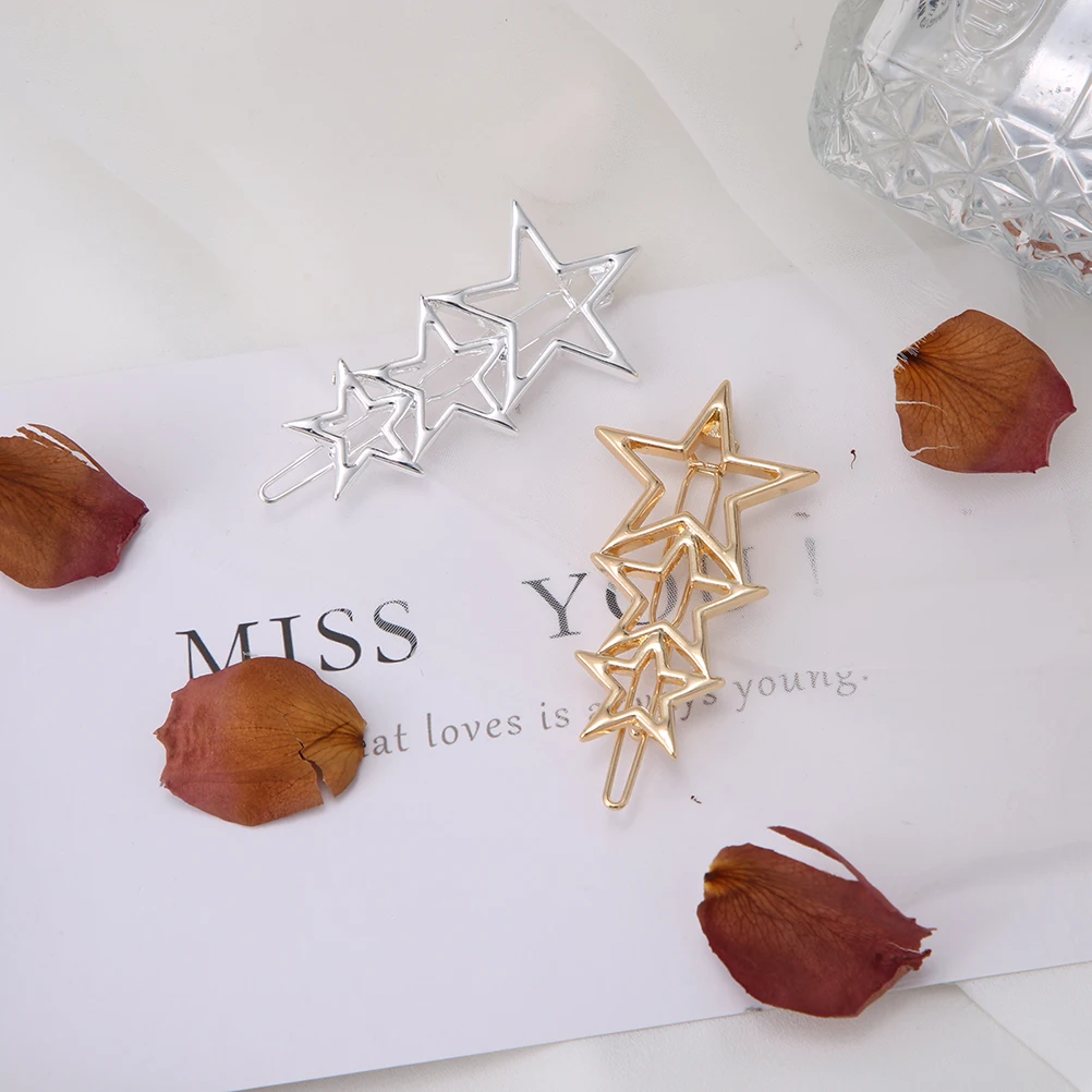 2PCS-stars M MISM, креативные золотистые Серебристые заколки для девочек, женские ножницы, расческа в виде животных, заколки для волос, аксессуары для волос, краб, заколки для волос, fille enfant - Цвет: 2PCS-stars