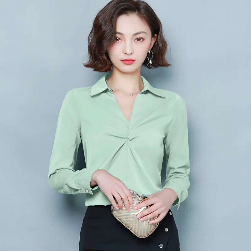 Blusas Mujer De Moda 2021 с v образным вырезом офисная блузка Топы Шифоновая рубашка Блузка
