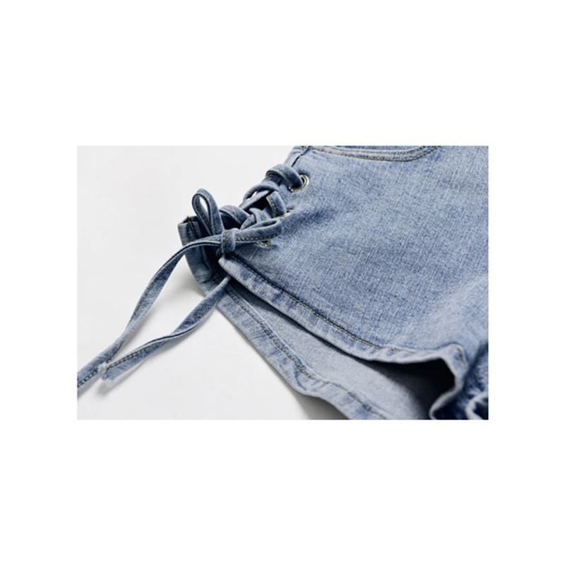 

2021 Summer High Waist Wide Leg Jeans Shorts Casual Blue Denim Shorts Both Side Tie Mini Short Sexy Female Denim Shorts Jeans