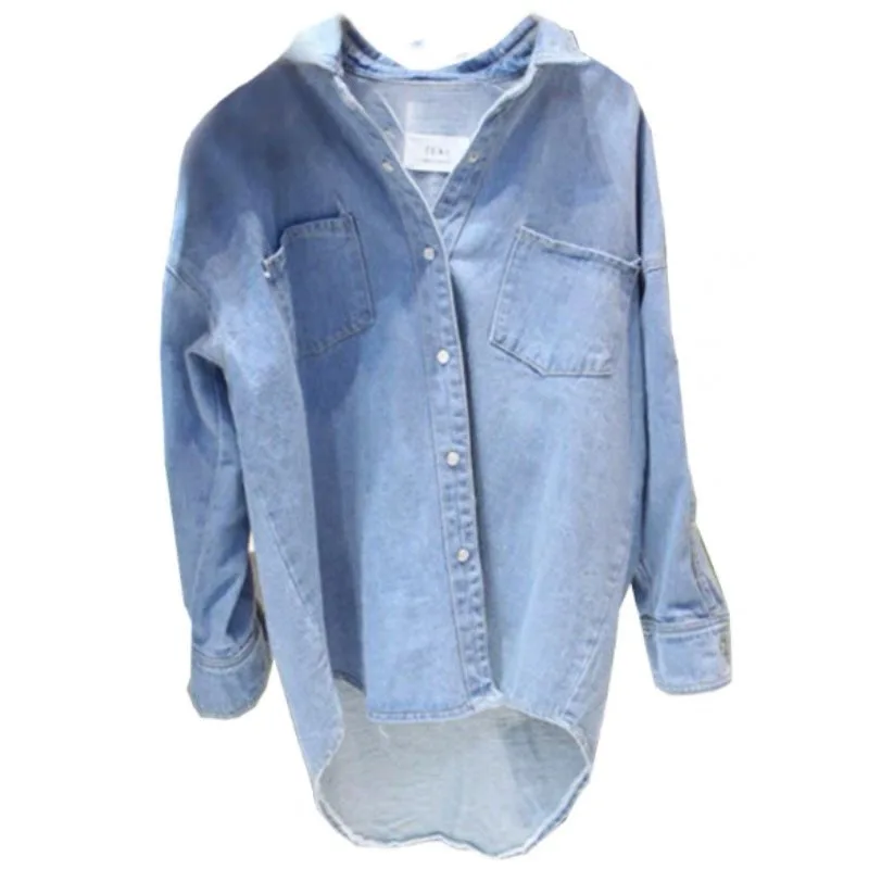 

IEQJ Women Blouse New Lapel Long Sleeve Loose Fit Shirt Fashion Green Denim Spring Autumn 2021 WR0104