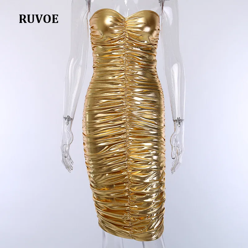 

Autumn Winter Gold Sexy Dress Women Bodycon Ruched Strapless Sparkle Dresses Celebrity Club Party Dress Vestidos FS-2