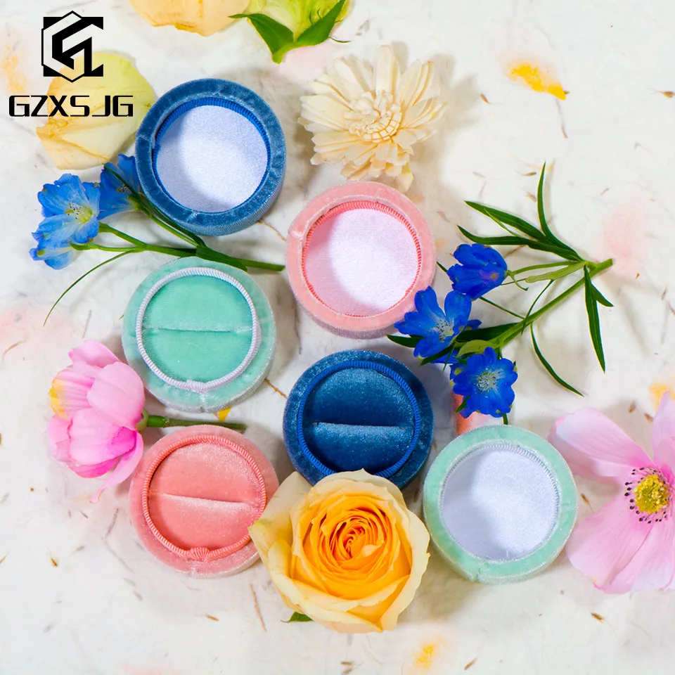 GZXSJG 5 шт./лот ручной работы бархатные круглые шкатулки для ювелирных изделий