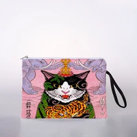 japanese samurai cat printing womens cosmetic bag cute leisure travel portable storage handbag cosmetic bag toiletry bag