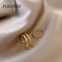 flscdyed 2021 new design bamboo shape adjustable gold ring for women fashion luxury korean jewelry dripping oil accessories