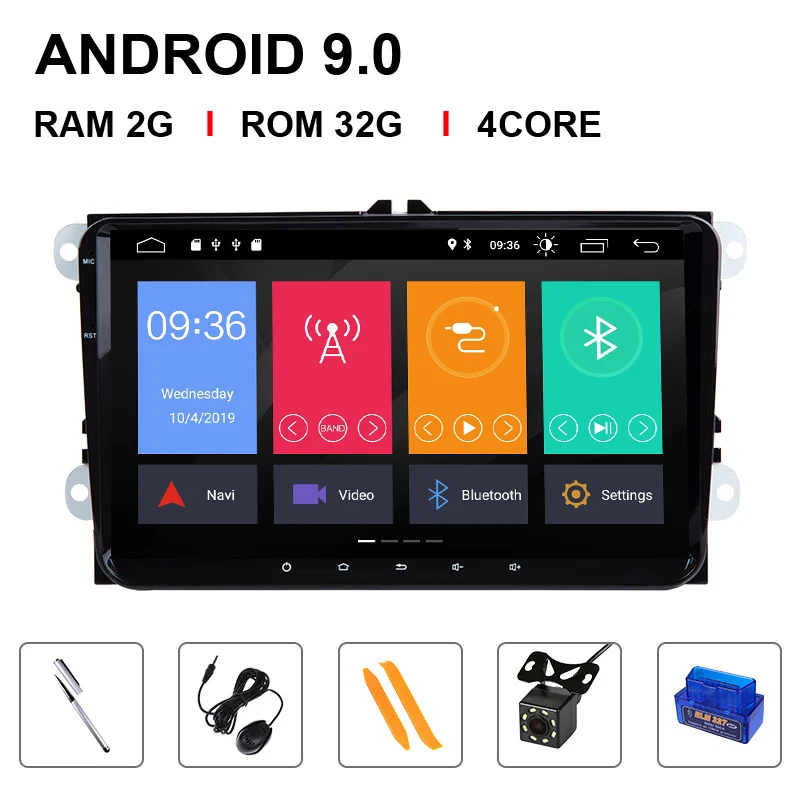 2 Din Android 9 Автомобильный мультимедийный gps навигатор для Amarok волксаген VW Passat B6 golf 56 Skoda Octavia 2 Superb 2 Seat Leon радио - Цвет: 4 Core 32ROM OBD Cam