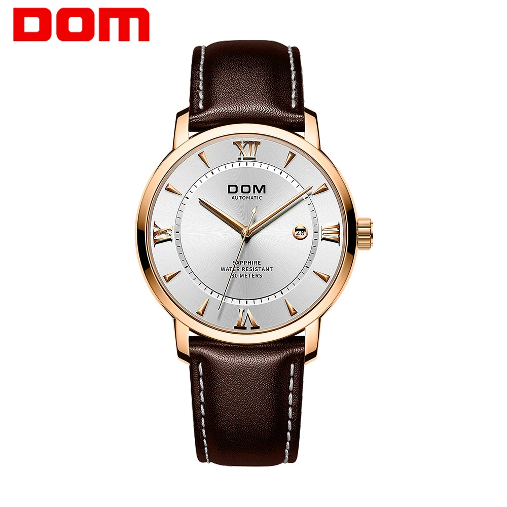 

Mens Automatic Mechanical Watch DOM Brand Luxury Business Wristband Sapphire Calendar Minimalism Male Automatic Clock M-8138