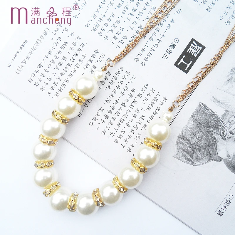 

Free shipping Hot Elegant Short Pearl Necklace For Women Chains Necklace Hand Set Auger Gold-color Necklace Jewelry