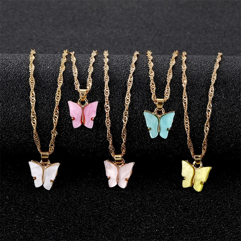 IFMIA Fashion Butterfly Pendant Necklace Boho Pink Gold Color Necklaces For Women Girl Elegant Choker 2020 Sweet Jewelry Gift | Украшения и