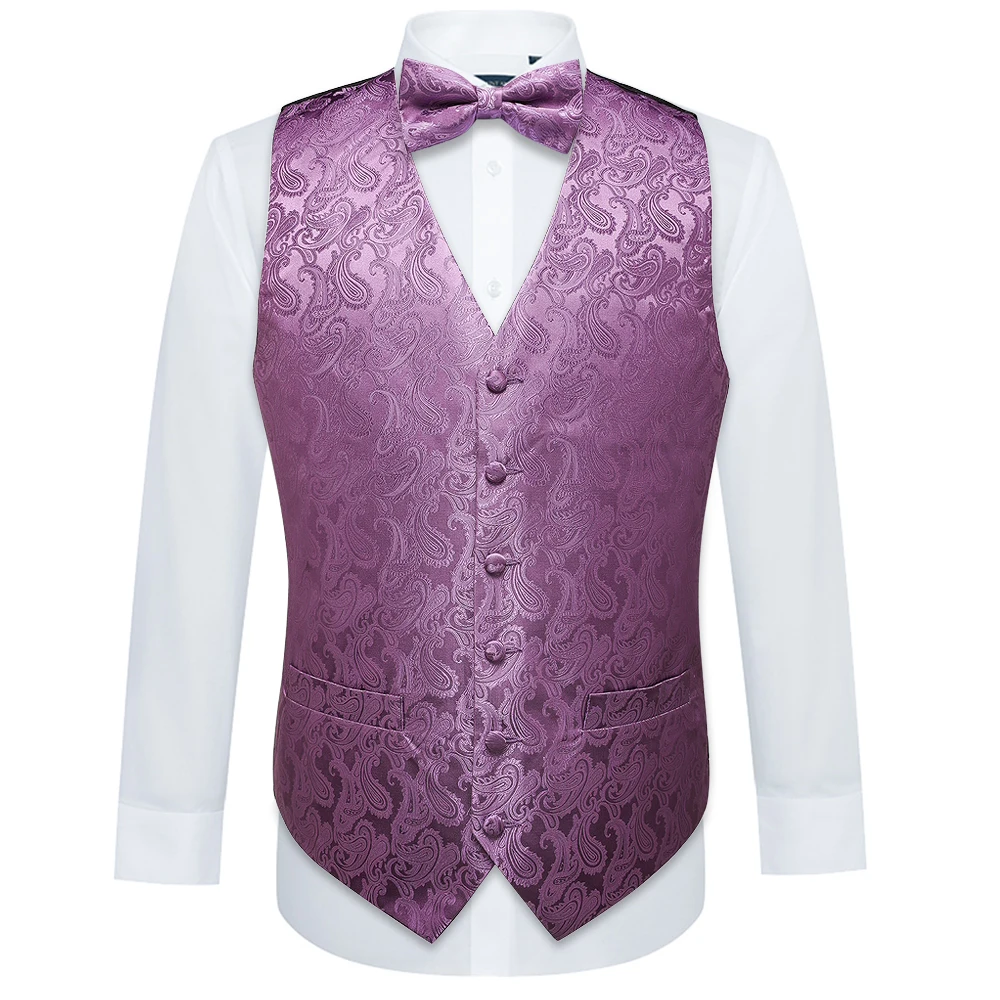 Дизайнерский Мужской Шелковый жилет классический фиолетовый костюм Пейсли