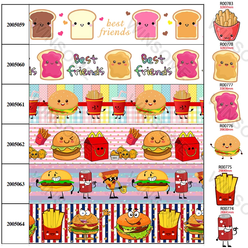 

Hamburger Fries Cartoon Food5 Yards Grosgrain/Satin 30 Pcs Planar Resins 25mm/38mm/50mm/75mm for DIY Hair Bow Decorations