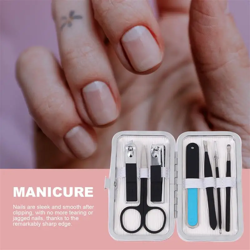 

7Pcs Nail Clipper Travel Ear Pick Brow Scissors Eyebrow Tweezers Nail Clippers Eyebrow Tweezers Ear Pick Set With Storage Case