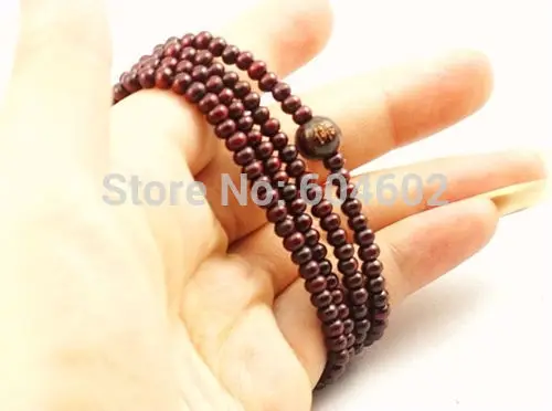 Тибетский буддизм 216 Красное сандаловое дерево резная Будда Мала ожерелье|mala