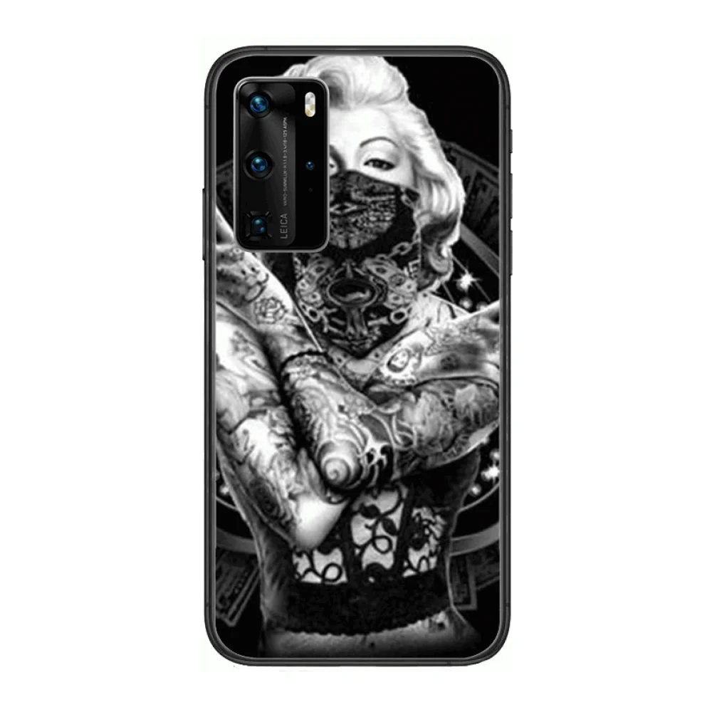 

Marilyn Monroe Tattoo Custommade Phone Case For Huawei P 40 30 20 10 Lite Smart Z Pro Black Etui Coque Painting Hoesjes comic fa