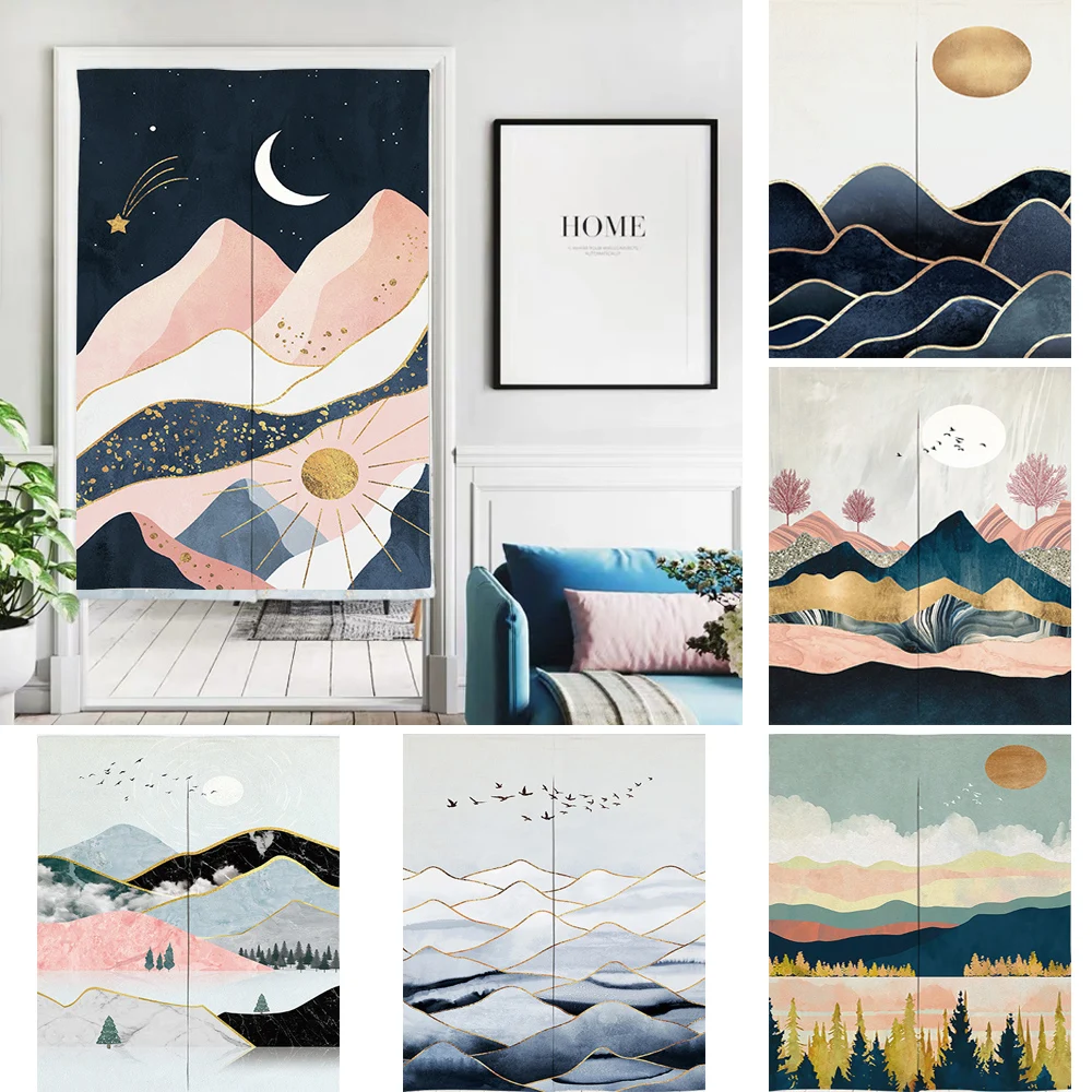 

Японский Норен дверь шторы абстрактная картина с горами Nordic Стиль плотного льняного Кухня ресторан магазин Декор шторы