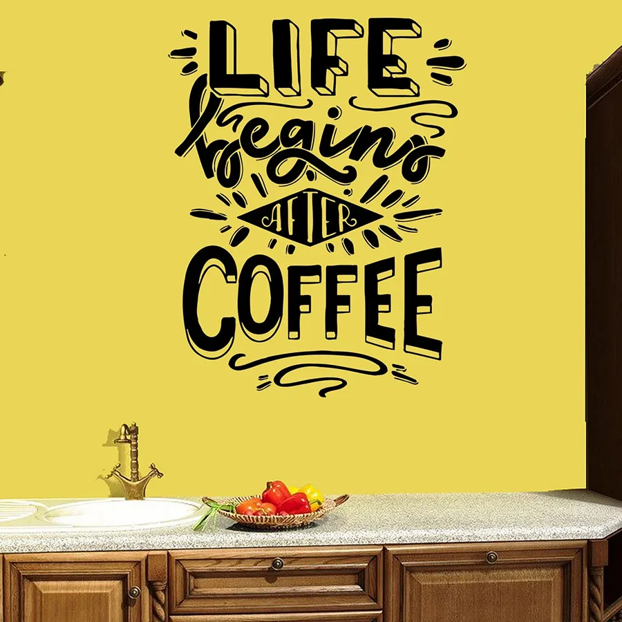 

Lettering Wall Decal Life Begins Coffee Quote Words Poster Coffee Shop Cafe Interior Decor Door Window Vinyl Stickers Art Q195