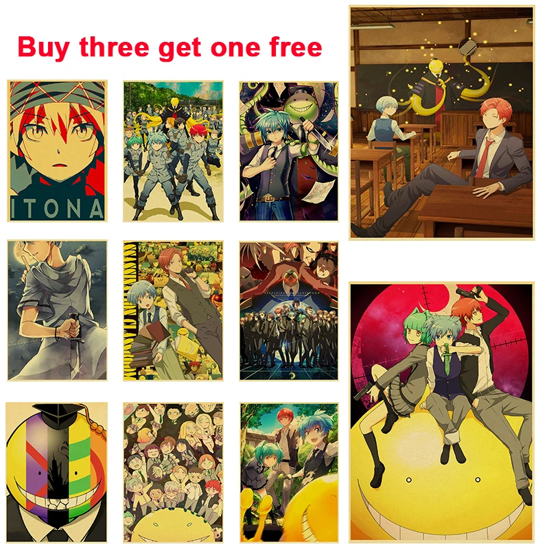 

Плакат А3 и А4 в стиле японского аниме для классной комнаты убийц, Ретро плакат из коричневой бумаги для гостиной, кабинета, спальни, украшени...