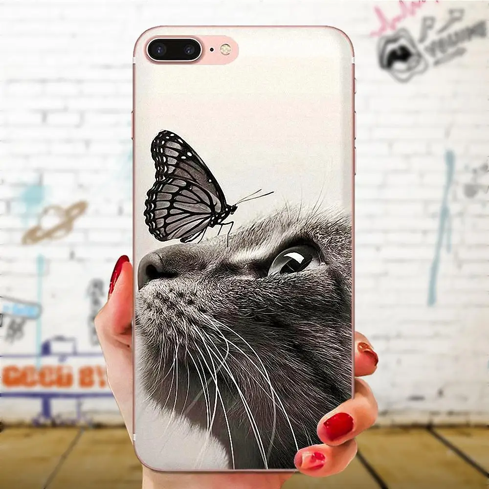 For Sony Xperia Z Z1 Z2 Z3 Z4 Z5 compact Mini M2 M4 M5 T3 E3 E5 XA XA1 XZ Premium Soft TPU Slim Butterfly Stand On The Cat Nose | Мобильные