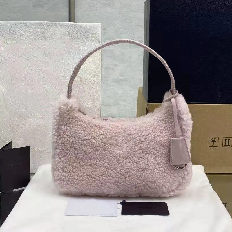 

High Quality Fashion Brand Feamle Fluffy Fur Shoulder Bags Small Soft Women Underarm Winter Wool Handbag