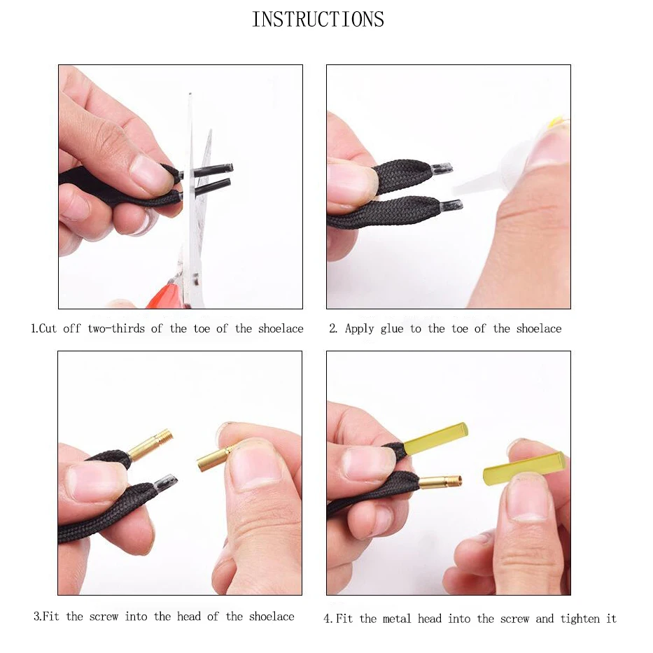 100 PCS Metal Aglets Shoelaces Tips Head DIY Replacement Metal Tips Gold Round Shoelace All DHL