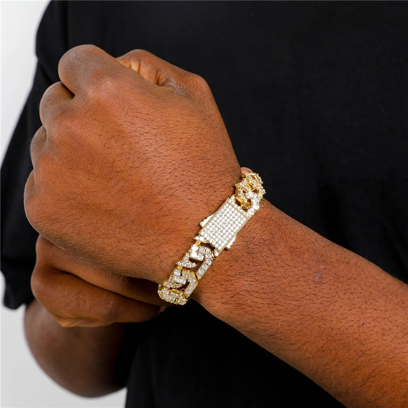 

Браслеты в стиле хип-хоп для мужчин и женщин, ювелирные украшения из латуни, меди, мозаика из кубического циркония, 14 мм