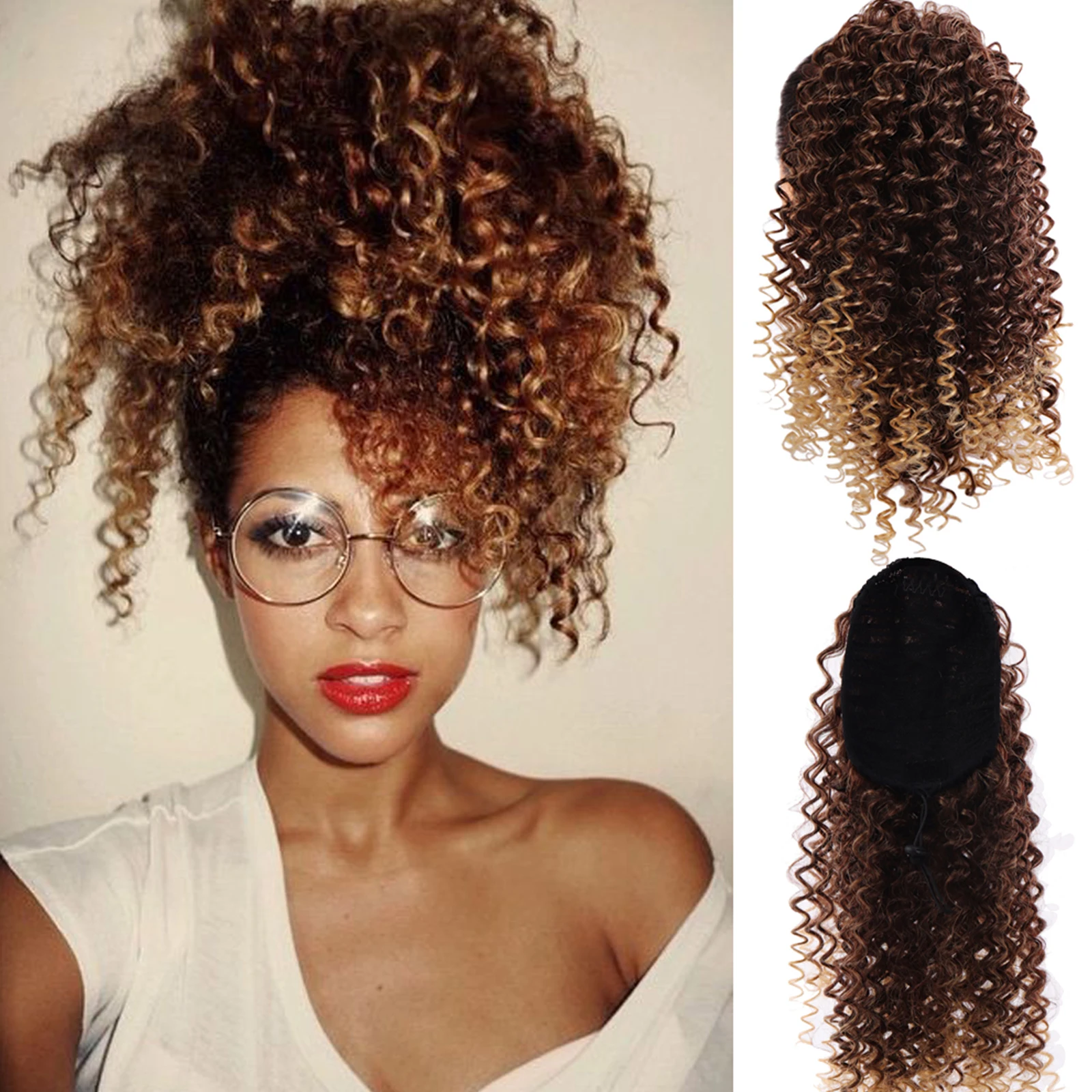 

LVHAN Hair Extension Curly Synthetic Clip in Pony Tail African American Hair Extension Vigorous Drawstring Puff Ponytail