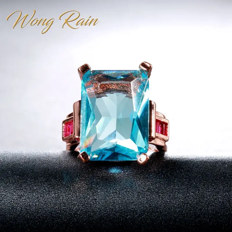 Wong Rain винтажные кольца 100% Стерлинговое Серебро Аквамариновый Драгоценный Камень