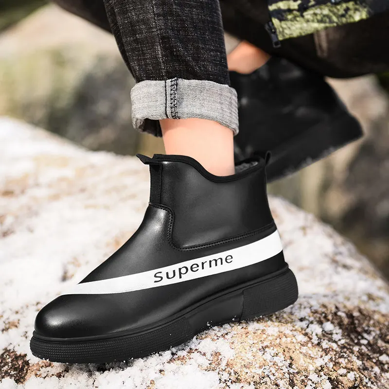 Men Boots Waterproof Leather Snow Boot Shoes High Quality Vintage British Warm Fur Autumn Winter Casual Ankle | Обувь