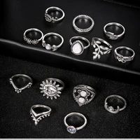 vintage 14 pcsset water drop flowers hollow carved ring sets for womens punk rings party jewelry 2021