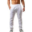 Брюки мужские из хлопка и льна, дышащие однотонные льняные штаны, уличная одежда для фитнеса, лето