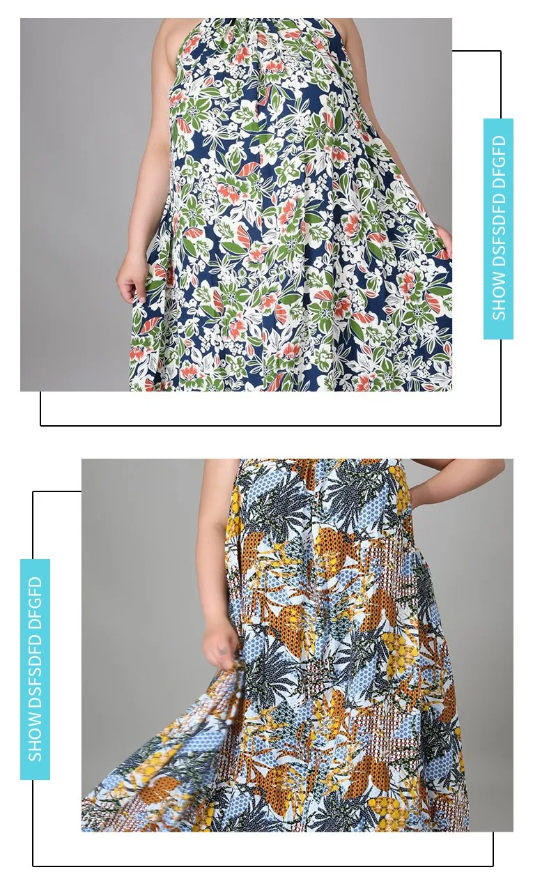 

2XL-6XL Loose Dress Large Size Women's Sexy Sling Sleeveless Fashion Floral Print Banding Casual Vacation Long Skirt 2021 New