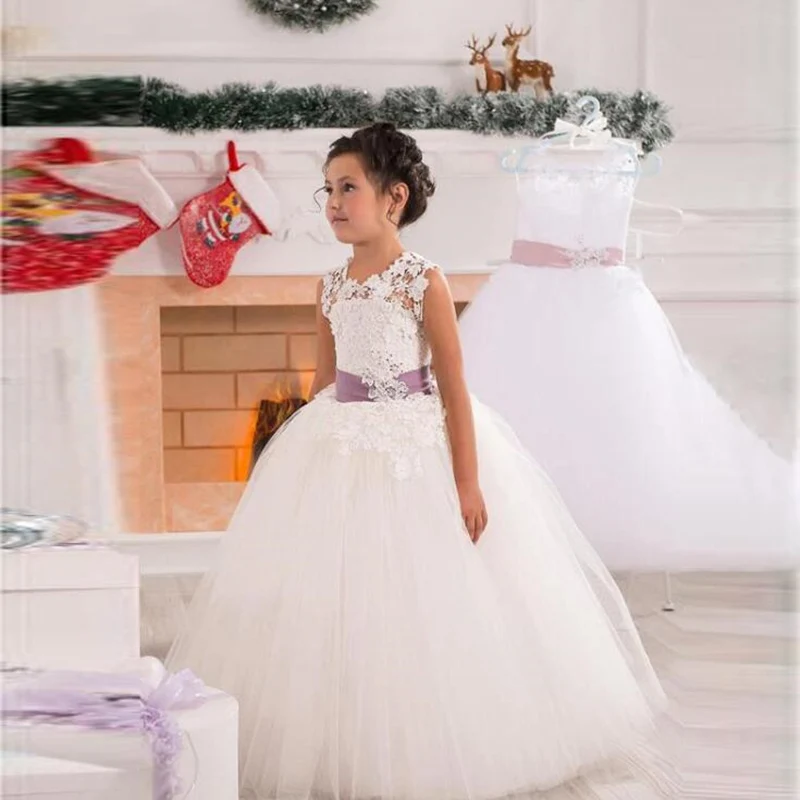 Роскошные элегантные платья для девочек с цветами бусинами свадьбы Тюлевое