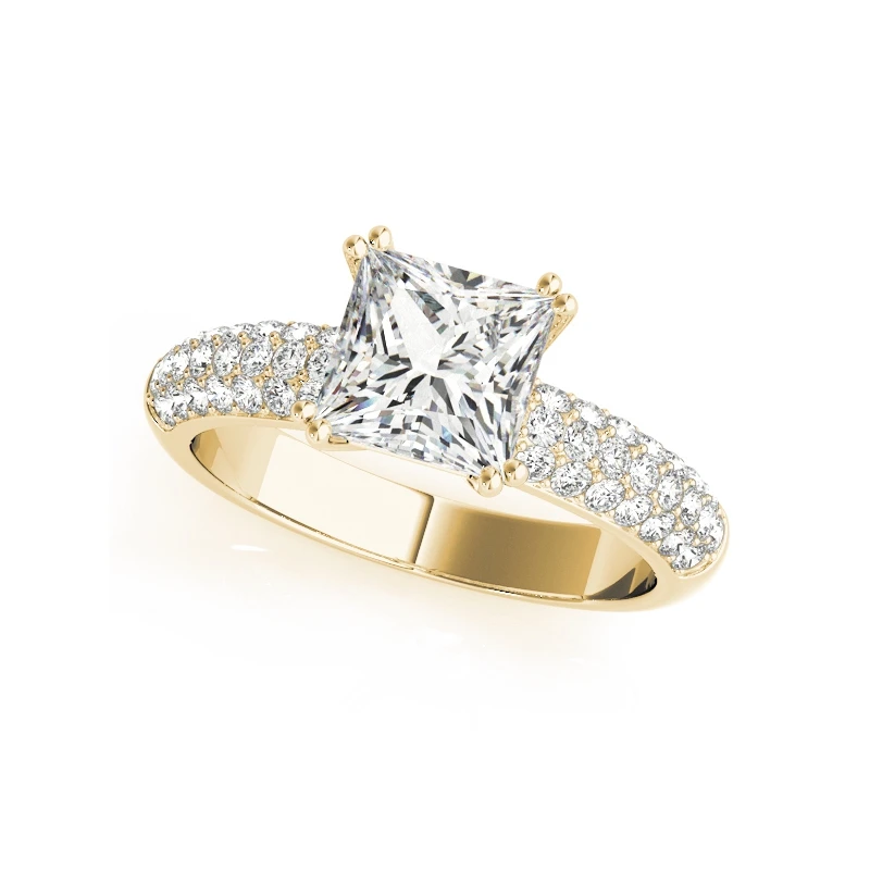 Набор обручальных колец из стерлингового серебра 925 пробы желтого золота 4 зубца