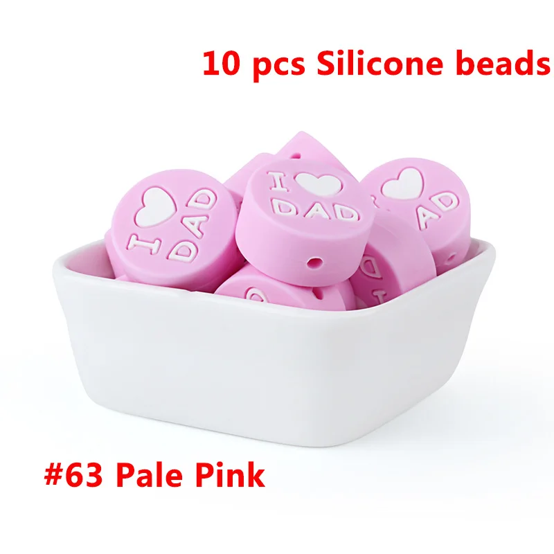 63-10pcs Keep& Grow 10 шт. круглые силиконовые бусы I love Mom Dad грызунок ожерелье бусы DIY Perle Slicone Dentition Kralen игрушки - Цвет: 63-10pcs