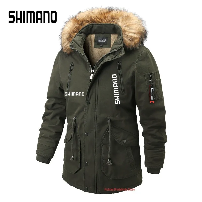 

Winter Men's Parkas Sport Hooded Shimanos Hiking Fishing Jacket New Winter Mid-length Cotton Coat Brand Men's Fishing Clothing