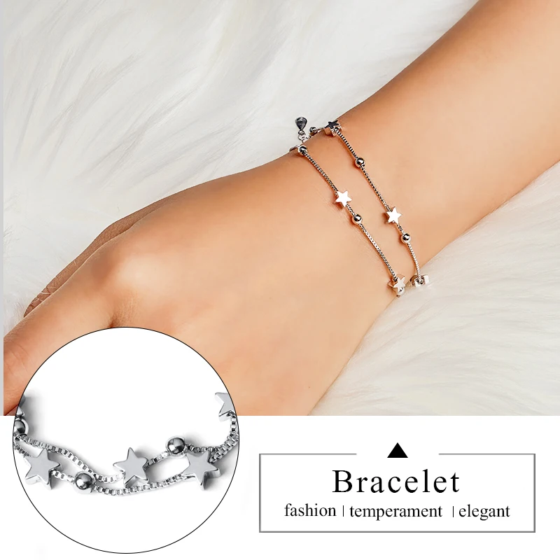 QCOOLJLY Шарм-звезда двухслойный браслет-цепочка браслет серебряного цвета милая