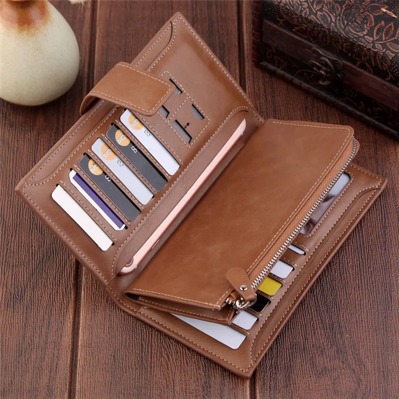 Новый роскошный бренд мужские тонкие длинные кошельки из натуральной кожи