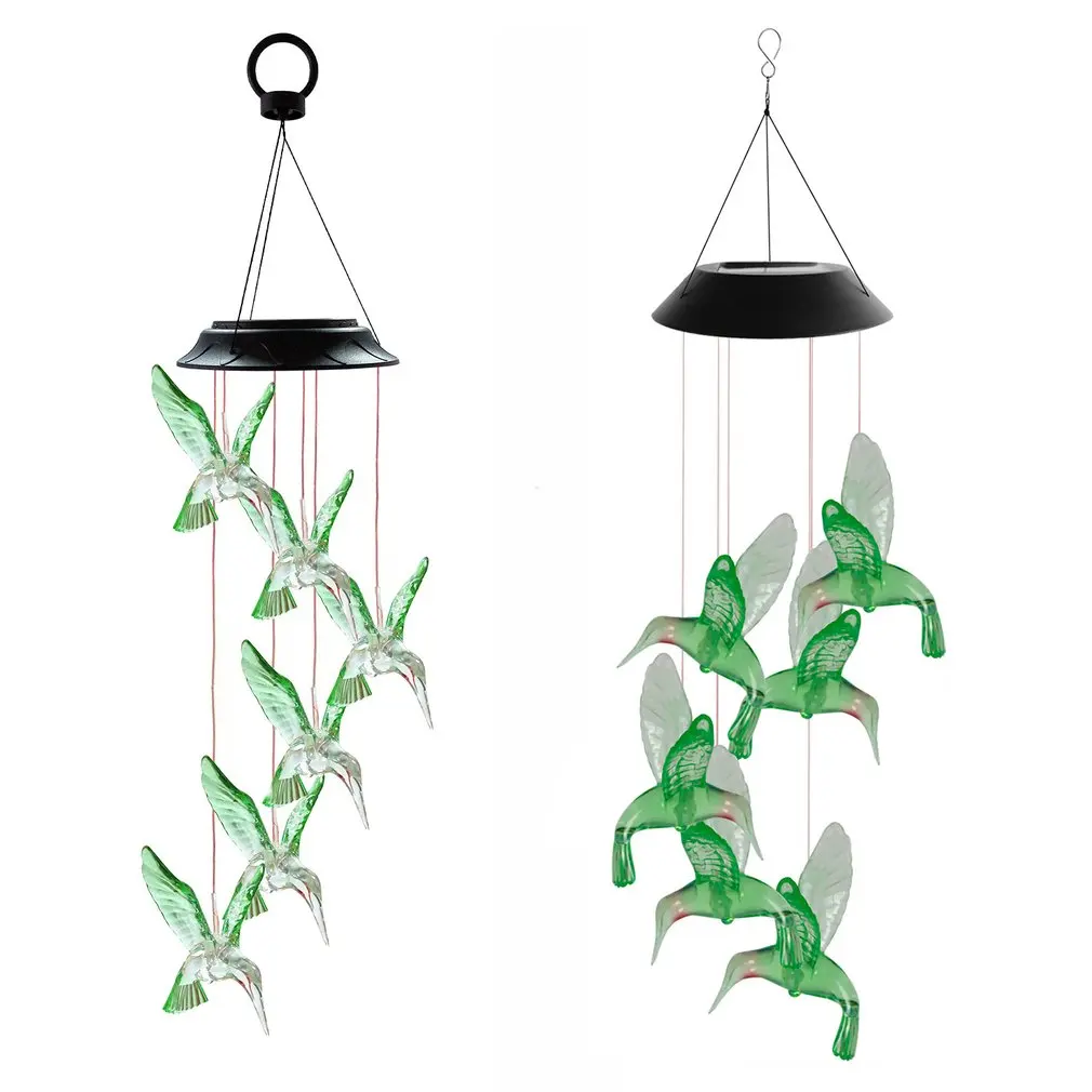 

Color Changing Solar Power Wind Chime Crystal Ball Hummingbird Waterproof Outdoor Windchime Light For Patio Yard Guard