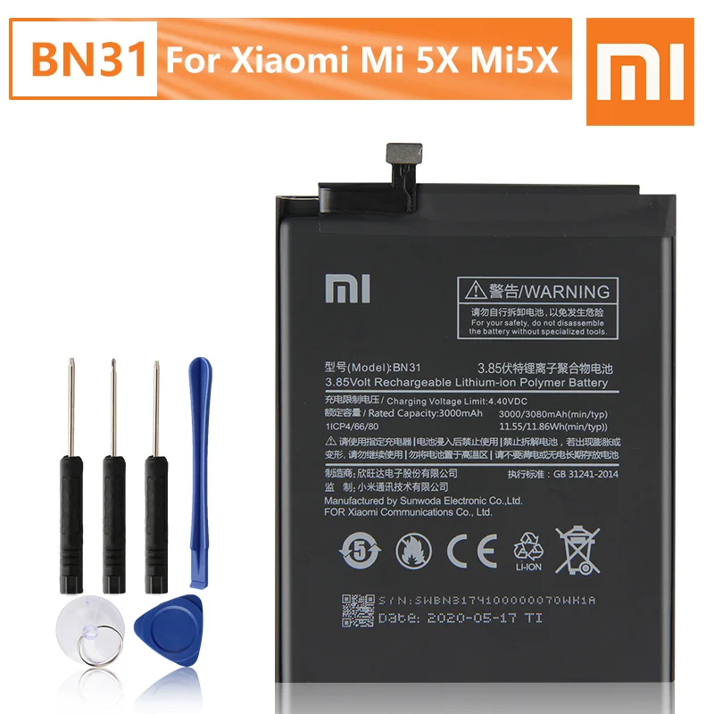 Xiao Mi оригинальный аккумулятор BN31 для Xiaomi mi 5X redmi note 5A A1 Redmi Y1 Lite S2 запасная батарея