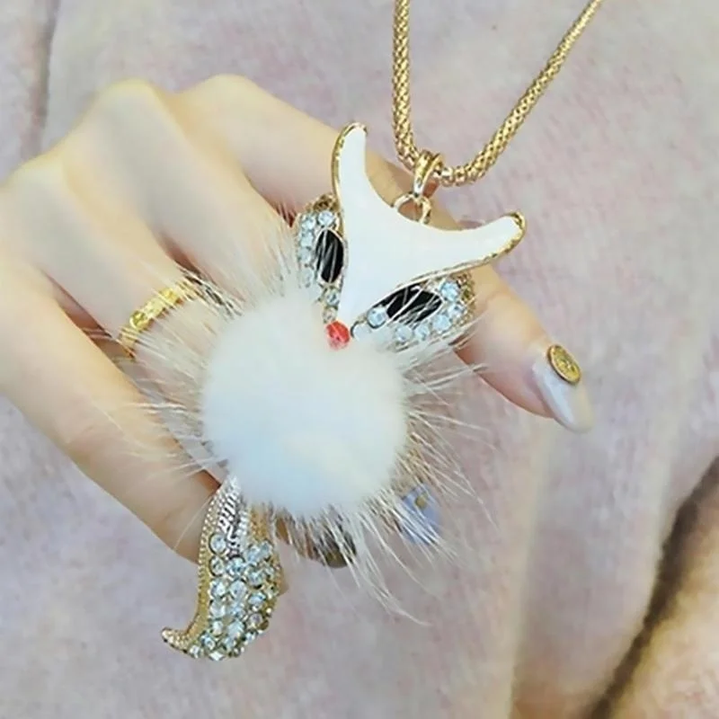 Лисий шерстяной свитер цепочка Кулон модный ожерелье Длинный женский| |
