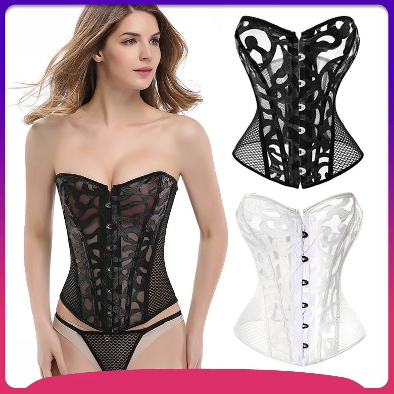 

European Style Court Corset Corset Bra Black Print Net Sexy Shapewear Tuck Abdomen Waist Body Shapers Women Lingere