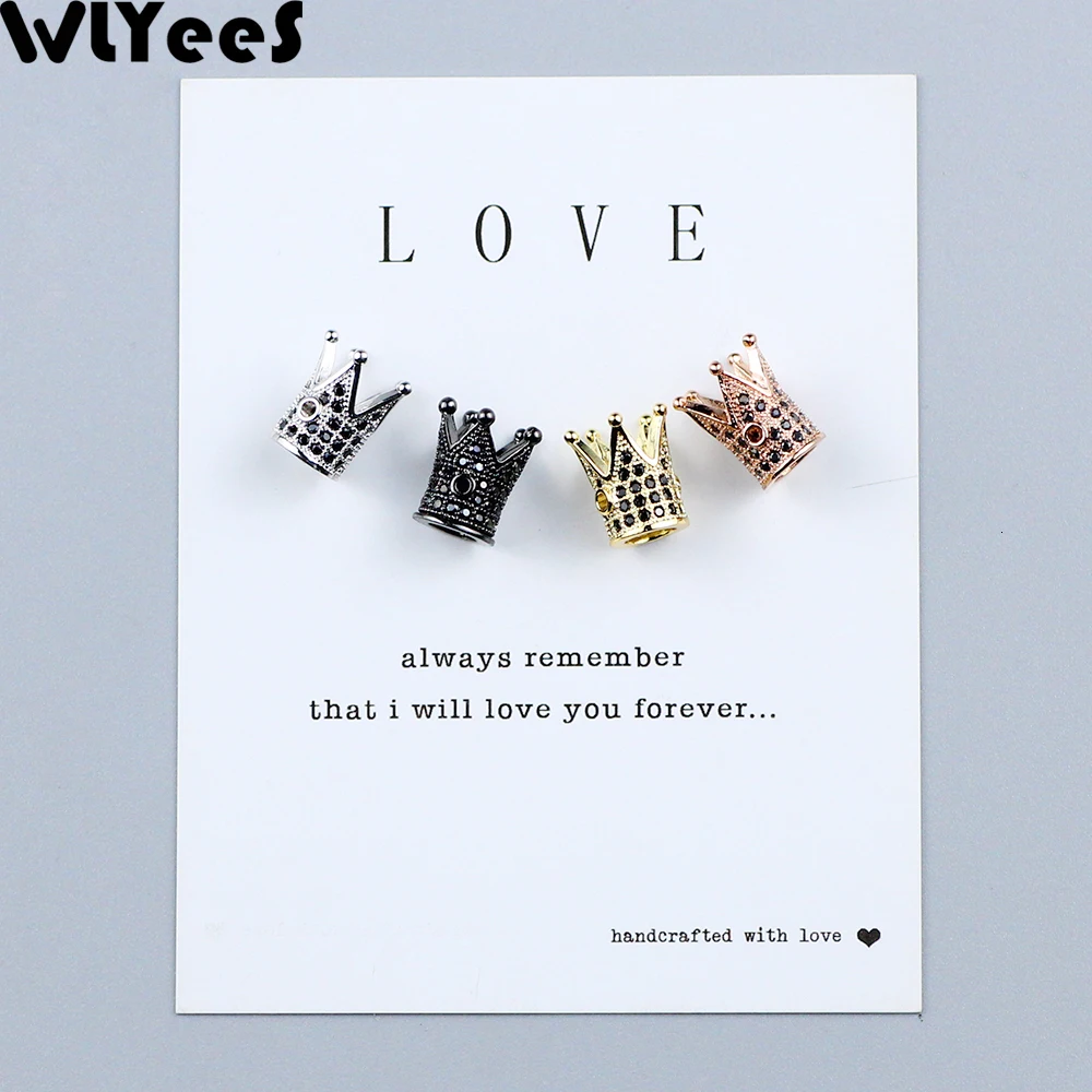 WLYeeS, 4 шт., черный циркон, корона, колпачок, очаровательные медные бусины, 12*8 мм, Pave CZ, металлические разделители, свободные бусины, ювелирные изделия, браслет, изготовление, сделай сам, поиск