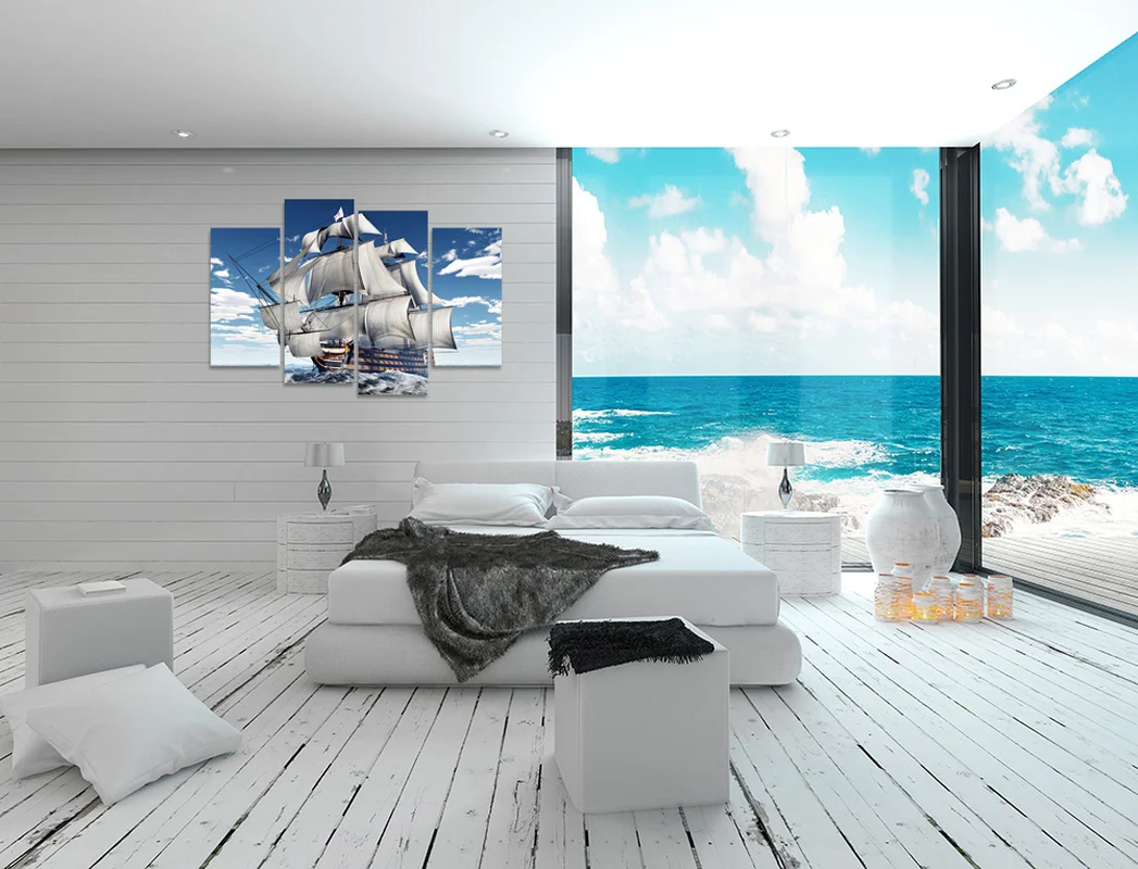 Огромная постер лодка настенная Картина на холсте 4 шт. красивое небо домашний