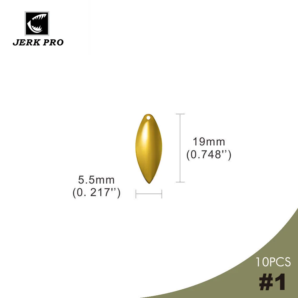 

JERK PRO 10PCS Size 1 Gold Plating Smooth Steel Willow leaf Spinner Blades Spinnerbait Part Fishing Lures Angler’s Tackle Craft