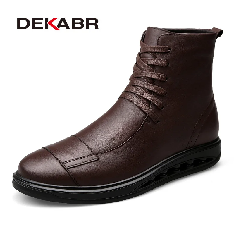 

DEKABR Men Fashion Genuine Leather Boots Men Lace Up Brand Ankle Sneakers Autumn High Top Leather Boots Comfortable Men Shoes