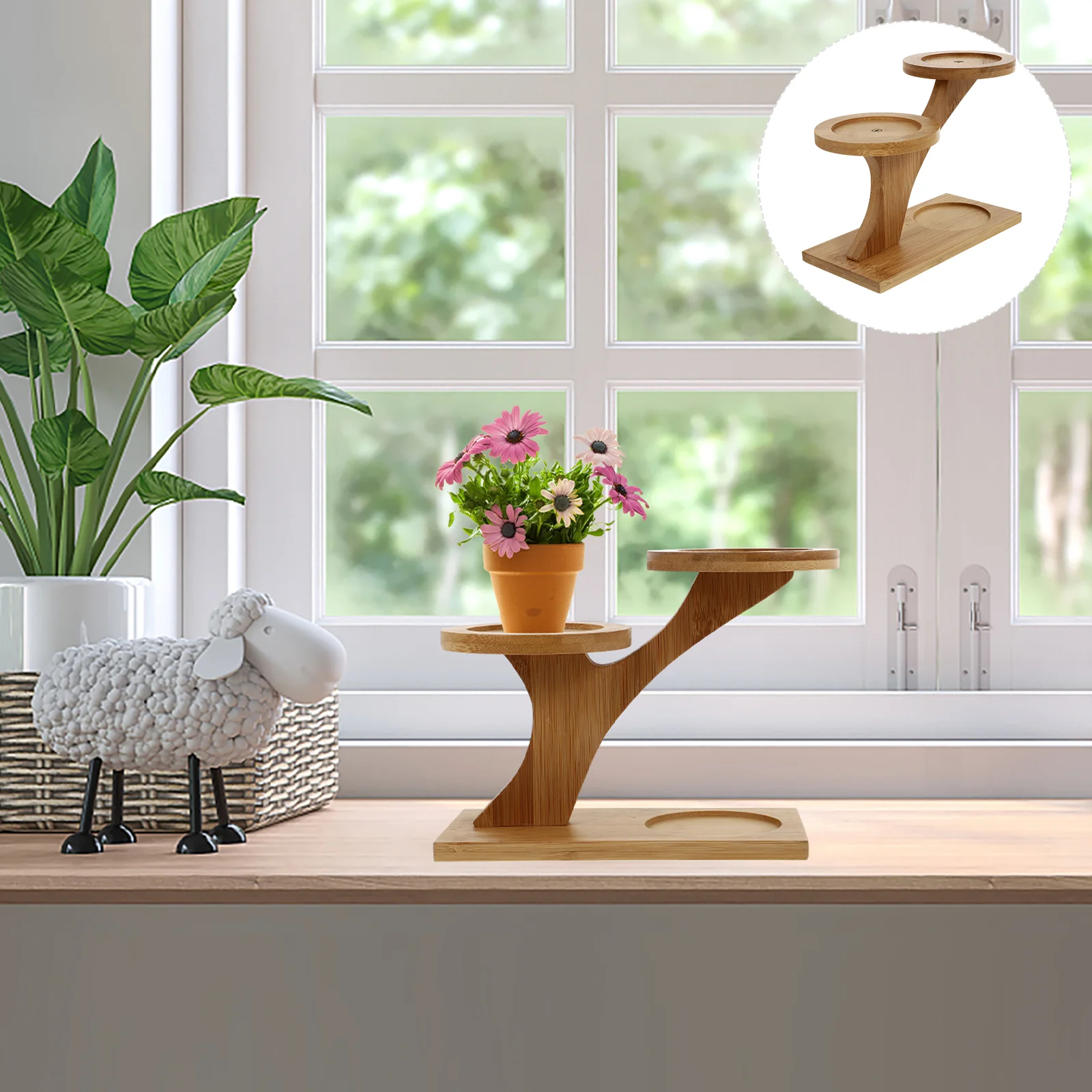 

1pc Decorative Flowerpot Holder Wooden Plant Pot Base Multilayer Flower Rack