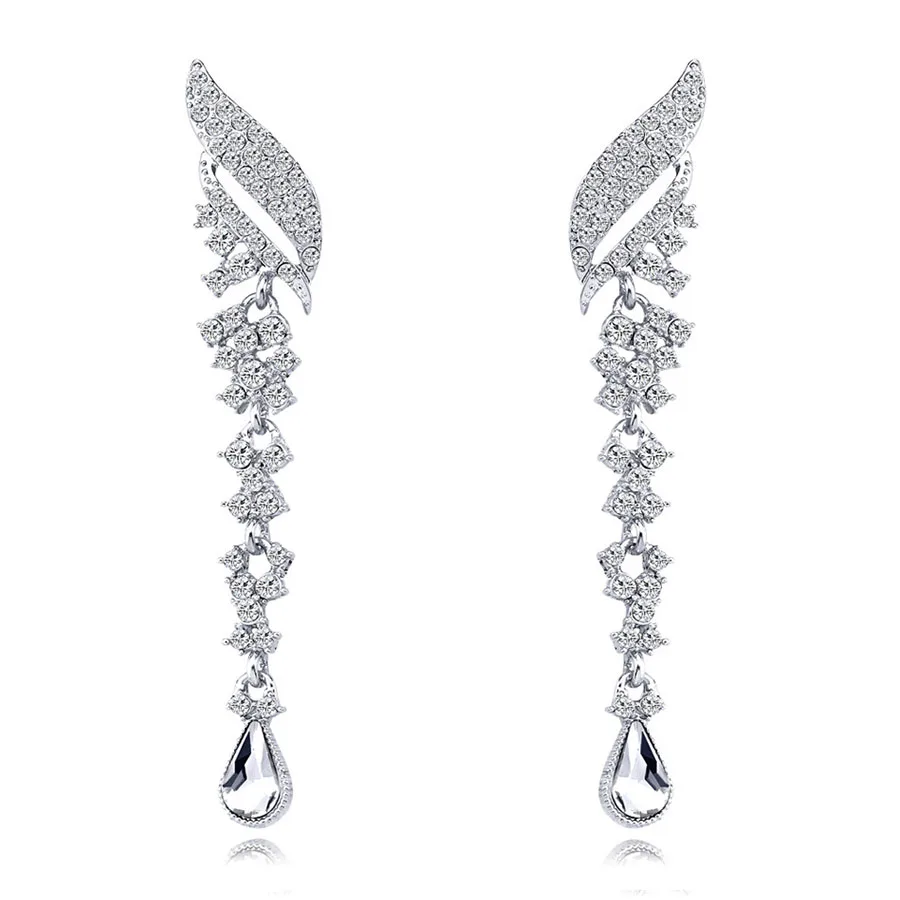 

Женские Висячие серьги BLIJERY, Серебристые Длинные серьги с кристаллами и цветочным принтом, для свадебной вечеринки, рождественские подарки