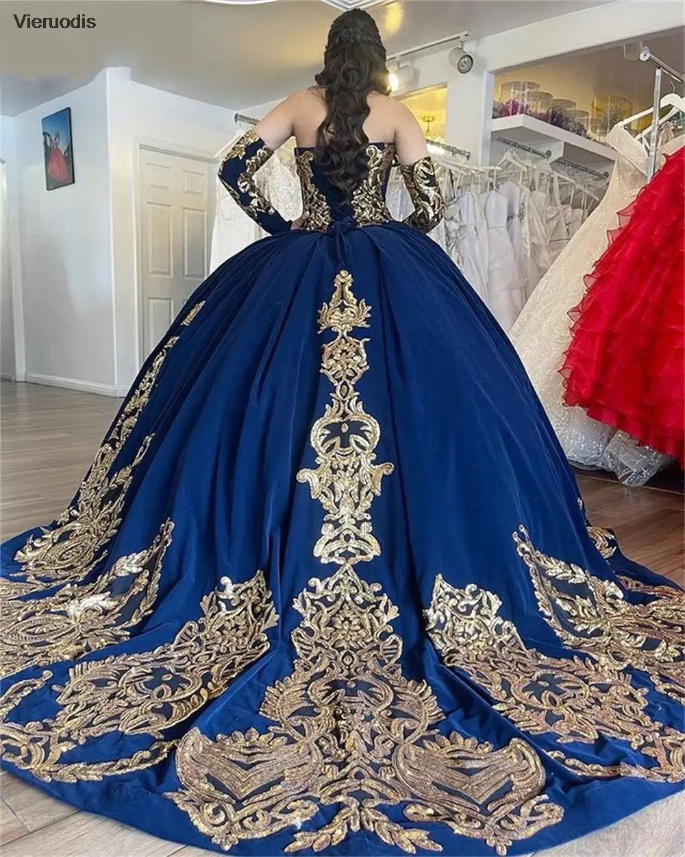 Темно-синее бальное платье платья для Quinceanera Съемные Блестки аппликация милое 16